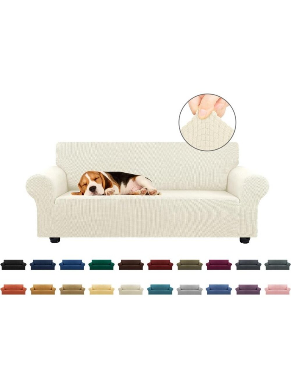 Beige Stretch Loveseat Slipcover for 2 Cushions - Soft, Durable Couch Cover